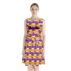 Purple And Yellow Abstract Pattern Sleeveless Waist Tie Chiffon Dress by paulaoliveiradesign