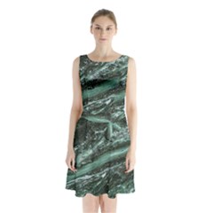 Green Marble Stone Texture Emerald  Sleeveless Waist Tie Chiffon Dress by paulaoliveiradesign