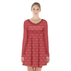 Red Scales Long Sleeve Velvet V-neck Dress by Brini