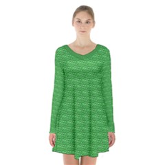 Green Scales Long Sleeve Velvet V-neck Dress by Brini