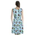 Blue Birds Parrot Pattern Sleeveless Waist Tie Chiffon Dress View2