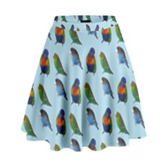 Blue Birds Parrot Pattern High Waist Skirt by paulaoliveiradesign