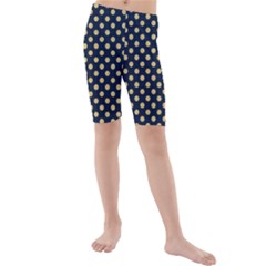 Navy/gold Polka Dots Kids  Mid Length Swim Shorts by Colorfulart23