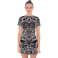 Tattoo Tribal Owl Drop Hem Mini Chiffon Dress by Valentinaart