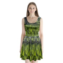 Green Grass Field Split Back Mini Dress  by paulaoliveiradesign