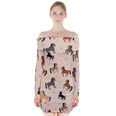 Horses For Courses Pattern Long Sleeve Off Shoulder Dress by BangZart