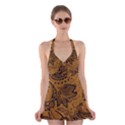 Art Traditional Batik Flower Pattern Halter Swimsuit Dress View1