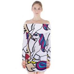 I Love Unicorn  Long Sleeve Off Shoulder Dress by ninabolenart