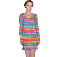 Colorful Horizontal Lines Background Long Sleeve Nightdress by TastefulDesigns