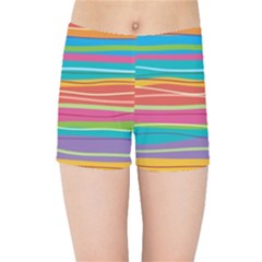 Colorful Horizontal Lines Background Kids Sports Shorts by TastefulDesigns