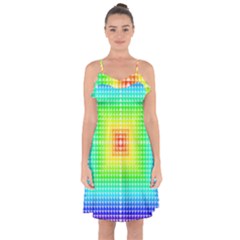 Square Rainbow Pattern Box Ruffle Detail Chiffon Dress by BangZart