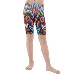 Wood Sculpture Bali Logo Kids  Mid Length Swim Shorts by BangZart