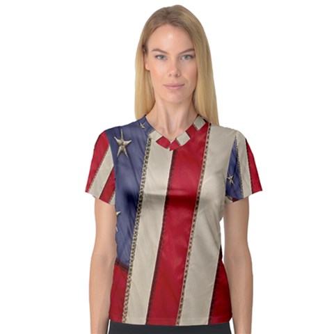 Usa Flag V-neck Sport Mesh Tee by BangZart