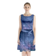 Galaxy Nebula Astro Stars Space Sleeveless Waist Tie Chiffon Dress by paulaoliveiradesign