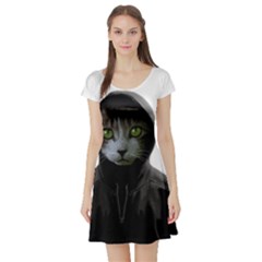 Gangsta Cat Short Sleeve Skater Dress by Valentinaart