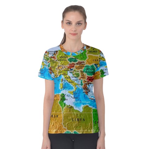 World Map Women s Cotton Tee by BangZart