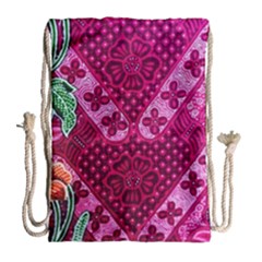 Pink Batik Cloth Fabric Drawstring Bag (large) by BangZart