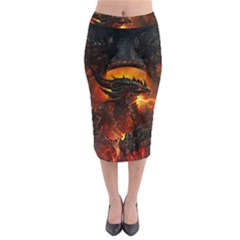 Dragon Legend Art Fire Digital Fantasy Midi Pencil Skirt by BangZart