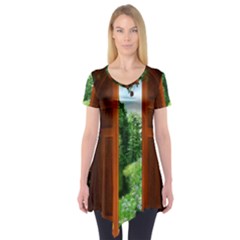 Beautiful World Entry Door Fantasy Short Sleeve Tunic  by BangZart