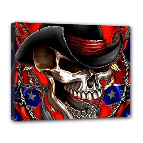 Confederate Flag Usa America United States Csa Civil War Rebel Dixie Military Poster Skull Canvas 14  X 11  by BangZart