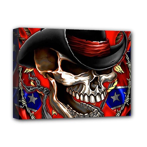 Confederate Flag Usa America United States Csa Civil War Rebel Dixie Military Poster Skull Deluxe Canvas 16  X 12   by BangZart