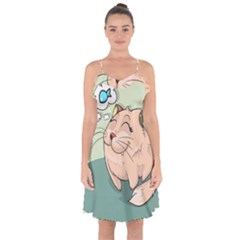 Cat Animal Fish Thinking Cute Pet Ruffle Detail Chiffon Dress by Nexatart