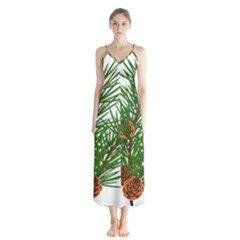 Branch Floral Green Nature Pine Button Up Chiffon Maxi Dress by Nexatart