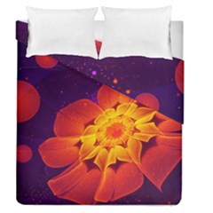 Royal Blue, Red, And Yellow Fractal Gerbera Daisy Duvet Cover Double Side (queen Size) by jayaprime