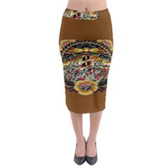 Tattoo Art Print Traditional Artwork Lighthouse Wave Midi Pencil Skirt by BangZart