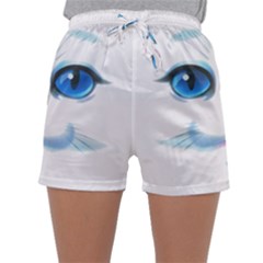 Cute White Cat Blue Eyes Face Sleepwear Shorts by BangZart