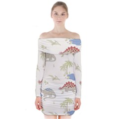 Dinosaur Art Pattern Long Sleeve Off Shoulder Dress by BangZart