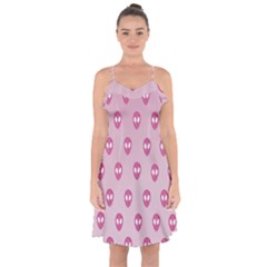 Alien Pattern Pink Ruffle Detail Chiffon Dress by BangZart