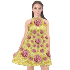 Roses And Fantasy Roses Halter Neckline Chiffon Dress  by pepitasart