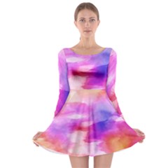 Colorful Abstract Pink And Purple Pattern Long Sleeve Skater Dress by paulaoliveiradesign