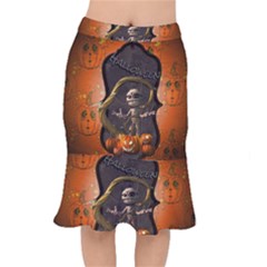 Halloween, Funny Mummy With Pumpkins Mermaid Skirt by FantasyWorld7