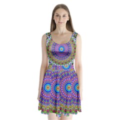 Colorful Purple Green Mandala Pattern Split Back Mini Dress  by paulaoliveiradesign