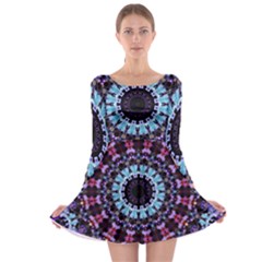 Kaleidoscope Mandala Purple Pattern Art Long Sleeve Skater Dress by paulaoliveiradesign