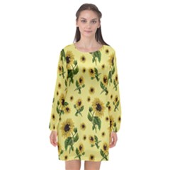 Sunflowers Pattern Long Sleeve Chiffon Shift Dress  by Valentinaart