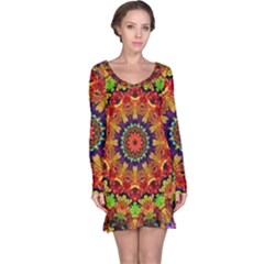 Fractal Mandala Abstract Pattern Long Sleeve Nightdress by paulaoliveiradesign