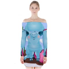 Pig Animal Love Long Sleeve Off Shoulder Dress by Nexatart