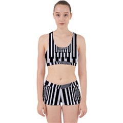 Black Stripes Endless Window Work It Out Sports Bra Set by designworld65