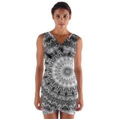 Feeling Softly Black White Mandala Wrap Front Bodycon Dress by designworld65