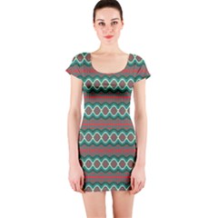 Ethnic Geometric Pattern Short Sleeve Bodycon Dress by linceazul