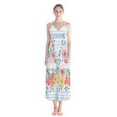 Watercolor Bouquet Floral White Button Up Chiffon Maxi Dress by Nexatart