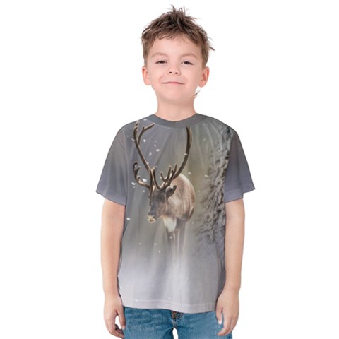 Santa Claus Reindeer In The Snow Kids  Cotton Tee by gatterwe