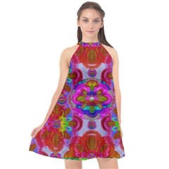 Fantasy   Florals  Pearls In Abstract Rainbows Halter Neckline Chiffon Dress  by pepitasart