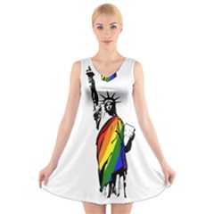 Pride Statue Of Liberty  V-neck Sleeveless Skater Dress by Valentinaart