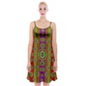 Rainbow Flowers In Heavy Metal And Paradise Namaste Style Spaghetti Strap Velvet Dress View1