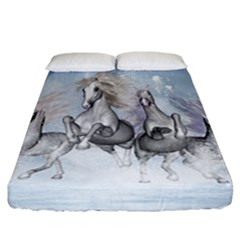 Awesome Running Horses In The Snow Fitted Sheet (california King Size) by FantasyWorld7