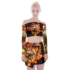 Fire Tiger Off Shoulder Top With Skirt Set by stockimagefolio1